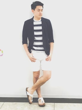 「海外セレブ風」｜「アイテム（テーラードジャケット）」を使った、¥ukiさん（メンズ・177cm）の夏コーディネート