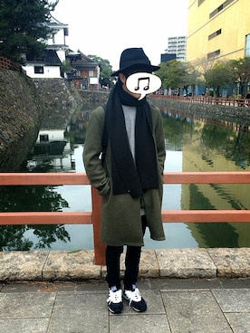 「CHEAP MONDAY（チープマンデイ）のEdwin scarf（マフラー、ブラック系）」を使った、じゅんぺさん（メンズ・178cm）の冬コーディネート
