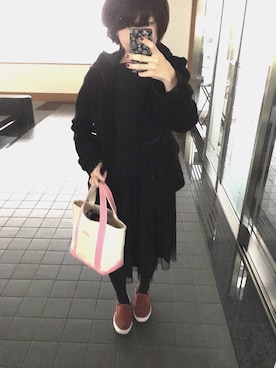 「オールブラック」｜「アイテム（ダッフルコート）」を使った、waterliliさん（レディース・165cm）の秋コーディネート