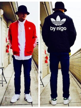 「アイテム（ジャージ、レッド系）」を使った、ryu**skさん（メンズ・182cm）の冬コーディネート