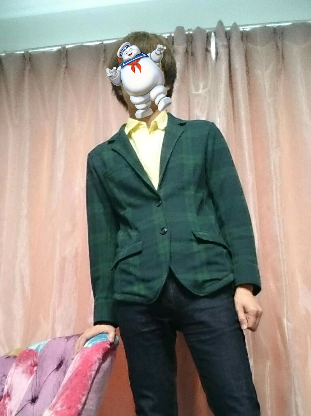 「しまむら、ノーブランド、部屋、halo、SEKAINOOWARI」｜「no brandのアイテム（ジャケット/アウター、グリーン系）」を使った、ちょろつんさん（メンズ・176cm）の夏コーディネートの1枚目の写真