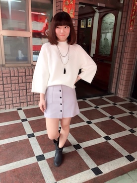 「RAINBOW SHOPのアイテム（スカート）」を使った、劉蘊葶さん（レディース・167cm）の冬コーディネート