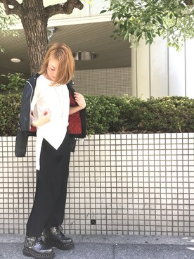 「ROYAL FLASH（ロイヤルフラッシュ）のアイテム（ライダースジャケット）」を使った、tomoyokagataさん（レディース・153cm）の夏コーディネート