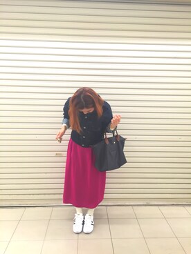 「w closet」｜「アイテム（デニムジャケット）」を使った、おはぎ❇︎さんさん（レディース・154cm）の春コーディネート