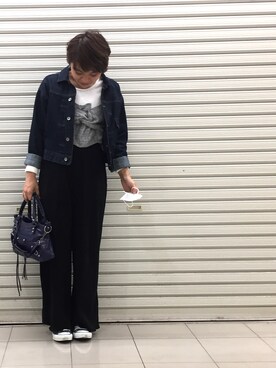 「w closet」｜「アイテム（デニムジャケット）」を使った、おはぎ❇︎さんさん（レディース・154cm）の秋コーディネート