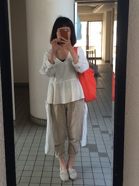 「アイテム（トートバッグ、オレンジ系）」を使った、やんちゃんさん（レディース・152cm）の春コーディネート