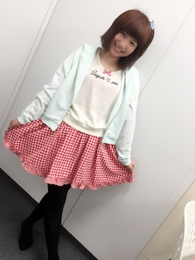 「Ank Rouge（アンクルージュ）のアイテム（Tシャツ/カットソー、ホワイト系）」を使った、くらるさん（レディース・160cm）の春コーディネート