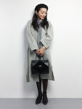 「ツイードコート」｜「アイテム（その他アウター）」を使った、三上玲奈さん（レディース・165cm）の冬コーディネート