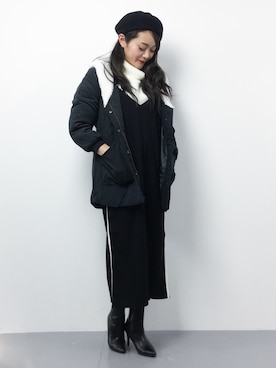 「titivate（ティティベイト）のアイテム（モッズコート）」を使った、三上玲奈さん（レディース・165cm）の冬コーディネート