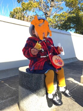 「お散歩」｜「アイテム（ハンチング/ベレー帽）」を使った、saekoさん（キッズ・70cm）の冬コーディネート