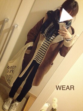 「エコバッグ」｜「アイテム（ムートンコート）」を使った、rskさん（レディース・159cm）の冬コーディネート