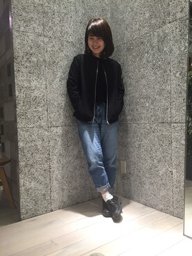 「RAGEBLUE（レイジブルー）のアイテム（MA-1）」を使った、小園さん（レディース・158cm）の冬コーディネート