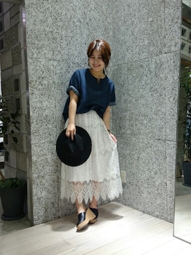 「RAGEBLUE（レイジブルー）のアイテム（ハット）」を使った、小園さん（レディース・158cm）の夏コーディネート