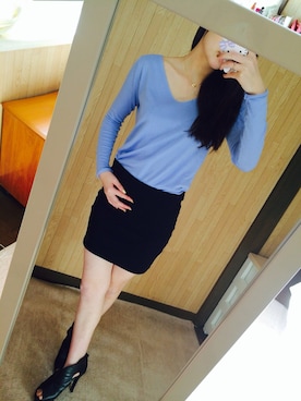 「AZUL by moussy（アズールバイマウジー）のトップス
（Tシャツ/カットソー、ブルー系）」を使った、ななせさん（レディース・162cm）の夏コーディネート