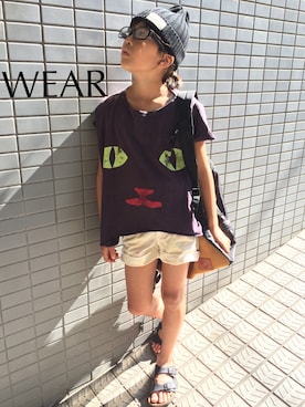 「ブラック×ホワイト」｜「アイテム（ニットキャップ/ビーニー）」を使った、daikenharuruさん（キッズ・130cm）の夏コーディネート