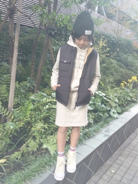 「FITH（フィス）のアイテム（ダウンベスト）」を使った、daikenharuruさん（キッズ・134cm）の秋コーディネート