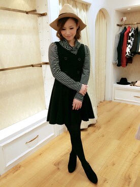 「Supreme.La.La.（シュープリームララ）のアイテム（帽子）」を使った、Rikako Takahashiさん（レディース・158cm）の冬コーディネート