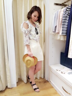 「Supreme.La.La.（シュープリームララ）のアイテム（パンツ）」を使った、Rikako Takahashiさん（レディース・158cm）の春コーディネート