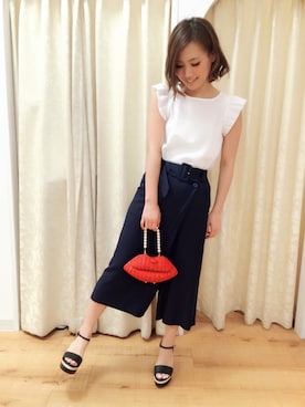 「Supreme.La.La.（シュープリームララ）のアイテム（パンツ）」を使った、Rikako Takahashiさん（レディース・158cm）の夏コーディネート