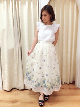 「Supreme.La.La.（シュープリームララ）のアイテム（サンダル）」を使った、Rikako Takahashiさん（レディース・158cm）の夏コーディネート