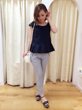「Supreme.La.La.（シュープリームララ）のアイテム（サンダル）」を使った、Rikako Takahashiさん（レディース・158cm）の夏コーディネート