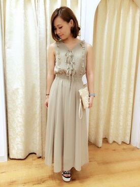 「Supreme.La.La.（シュープリームララ）のアイテム（サンダル）」を使った、Rikako Takahashiさん（レディース・158cm）の夏コーディネート