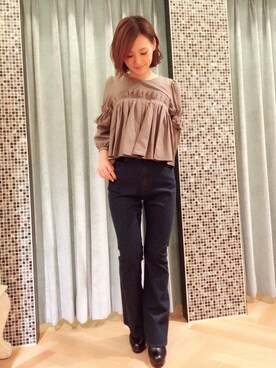 「Supreme.La.La.（シュープリームララ）のアイテム（パンツ）」を使った、Rikako Takahashiさん（レディース・158cm）の秋コーディネート