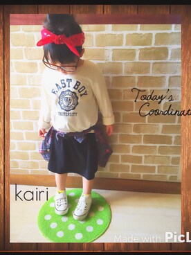 「EASTBOY（イーストボーイ）のアイテム（Tシャツ/カットソー、ホワイト系）」を使った、kairiさん（キッズ・100cm）の春コーディネート
