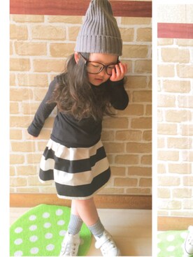 「Handmade（ハンドメイド）のアイテム（スカート、ホワイト系）」を使った、kairiさん（キッズ・100cm）の春コーディネート