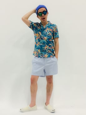 「OUTLET（アウトレット）のアイテム（帽子）」を使った、マツダ ケンさん（メンズ・174cm）の春コーディネート