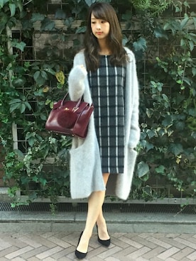 「チェックワンピース」｜「アイテム（財布/小物）」を使った、yumiさん（レディース・158cm）の秋コーディネート