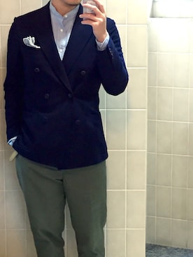 「SCYE BASICS（サイベーシックス）のアイテム（チノパンツ）」を使った、きっどマンさん（メンズ・175cm）の秋コーディネート