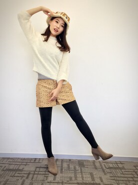 「アイテム（カーゴパンツ、イエロー系）」を使った、童小童さん（レディース・162cm）の冬コーディネート