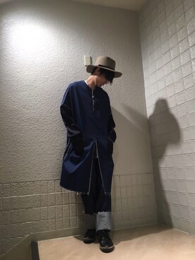 「sulvam」｜「アイテム（帽子）」を使った、KAWAKITA SHOICHIさん（メンズ・175cm）の冬コーディネート