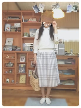 「麦わら帽子」｜「アイテム（モカシン/デッキシューズ）」を使った、saraさん（レディース・151cm）の春コーディネート