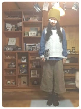 「もけもけ」｜「アイテム（モカシン/デッキシューズ）」を使った、saraさん（レディース・151cm）の冬コーディネート