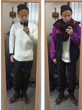 「アイテム（デニムパンツ、グリーン系）」を使った、@24さん（メンズ・167cm）の冬コーディネート