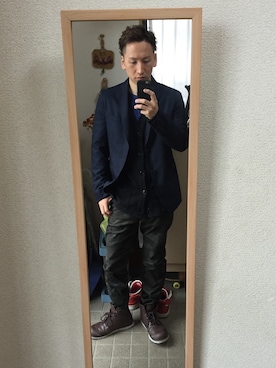 テーラードジャケットを使った ワークブーツ の人気ファッションコーディネート 髪型 2ブロック Wear