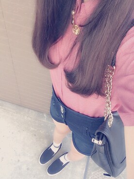 「スリッポン（スニーカー、ブラック系）」を使った、ひとみさん（レディース・159cm）の夏コーディネート