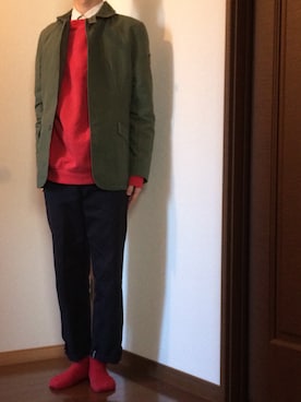 「シャツ×スウェット」｜「アイテム（ミリタリージャケット）」を使った、コージさん（メンズ・174cm）の冬コーディネート
