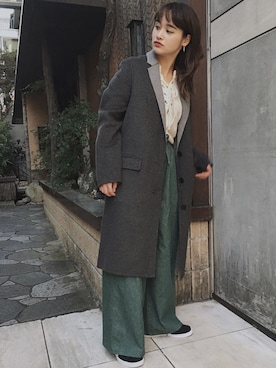 「ラコステ」｜「アイテム（ステンカラーコート）」を使った、TURNERさん（レディース・161cm）の秋コーディネート