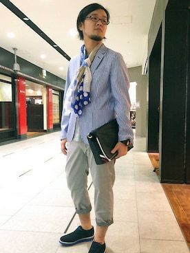 「アイテム（ドレスシューズ、ブルー系）」を使った、なんばシティメンズビギリミテッドさん（メンズ・170cm）の春コーディネート