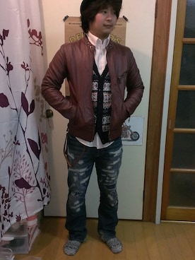「ニットカーディガン」｜スカジャン好きな小さいおじさんさん（メンズ・162cm・20代）の秋コーディネート
