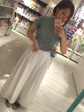 「GU（ジーユー）のアイテム（その他パンツ、ホワイト系）」を使った、haachanさん（レディース・149cm）の夏コーディネート