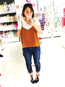 「earth music&ecology（アースミュージックアンドエコロジー）のアイテム（Tシャツ/カットソー、その他）」を使った、haachanさん（レディース・149cm）の夏コーディネート