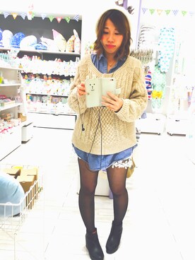 「liby&roseのアイテム（ハンチング/ベレー帽、ホワイト系）」を使った、haachanさん（レディース・149cm）の秋コーディネート