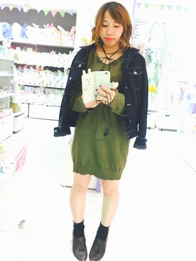 「Re:EDIT（リエディ）のアイテム（ワンピース、グリーン系）」を使った、haachanさん（レディース・149cm）の秋コーディネート