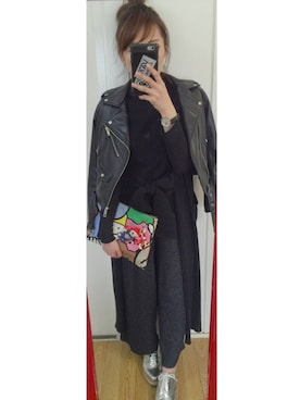 「シルバー」｜「アイテム（ライダースジャケット）」を使った、S.Y.Rさん（レディース・152cm）の秋コーディネート