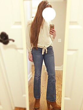 「blue」｜「アイテム（ブーティ）」を使った、Laurenさん（レディース・157cm）の春コーディネート
