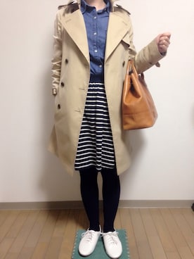 「ボーダースカート」｜「アイテム（トレンチコート）」を使った、ayさん（レディース・151cm）の春コーディネート